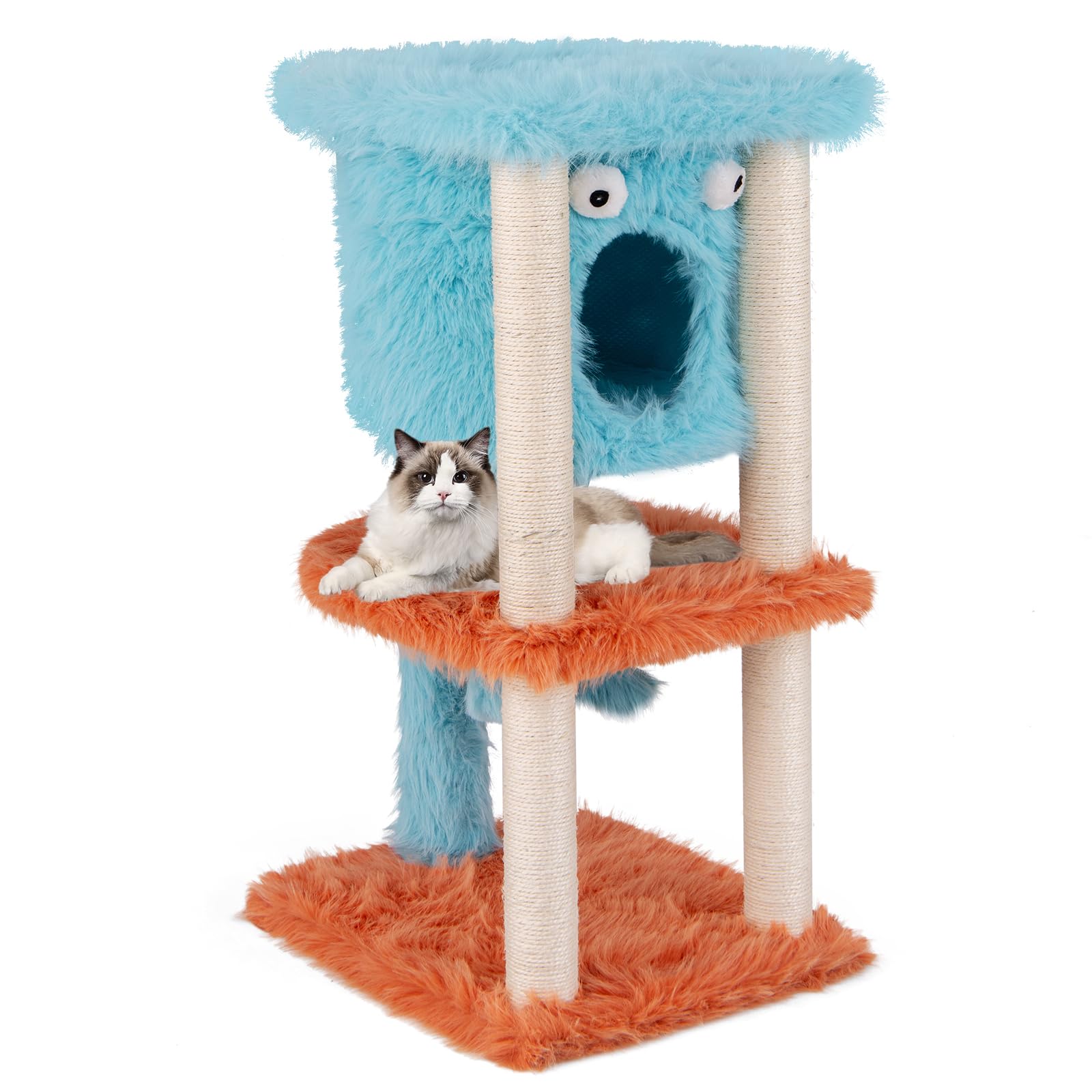Arbre à chat Tangkula sur le thème des monstres, centre d'activités pour chats à 3 niveaux avec grand condo pour chat